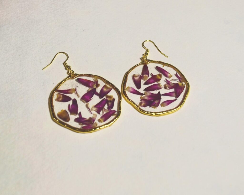 Purple Flower Petal Resin Jewelry Set